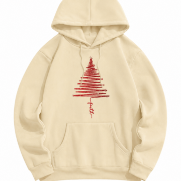 Cream Oversized Hoodie with Christmas Tree Graphic