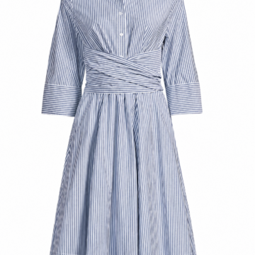 Blue and White Striped Shirt Dress with Tie Waist