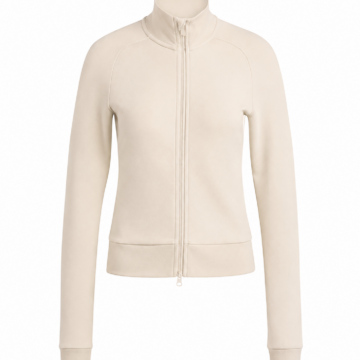 Cream Fitted Track Jacket with Stand Collar