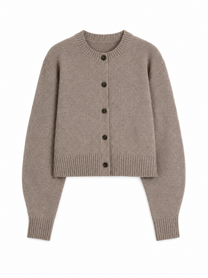 Heather Taupe Regular Fit Button Front Knit Cardigan