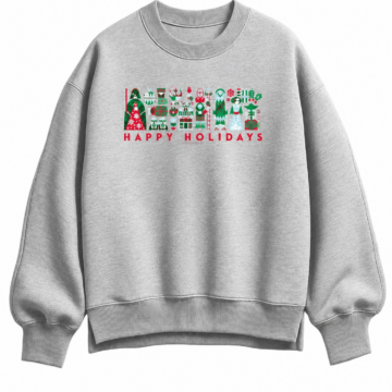 Heather Gray Crewneck Sweatshirt with Festive Graphic