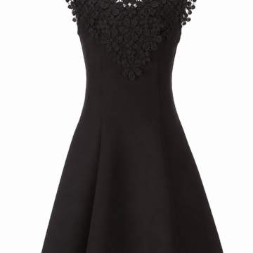 Black A-Line Dress with Crochet Lace Appliqué
