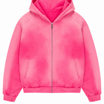Pink Full-Zip Hoodie with Spray-Dye Effect