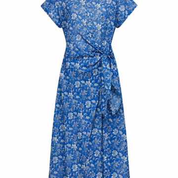 Blue Floral Print Wrap Midi Dress