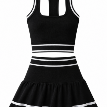 Black Ribbed Knit Crop Top and Mini Skirt Set