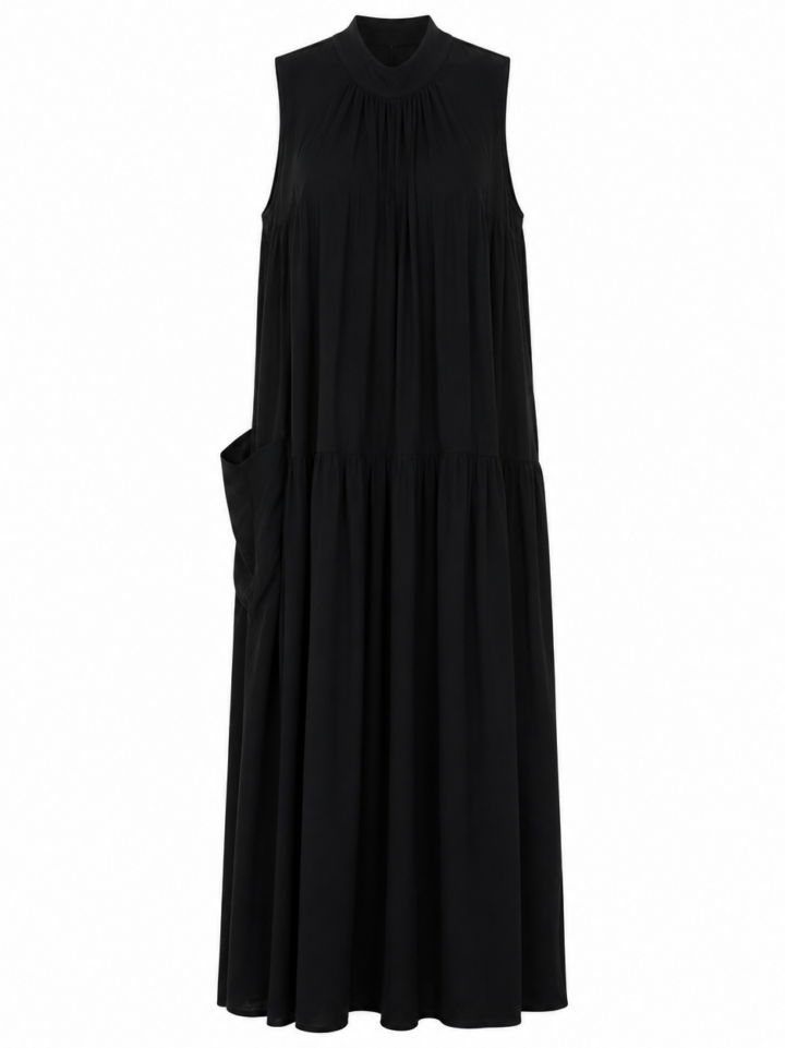 Black Tiered Maxi Dress with Side Pocket