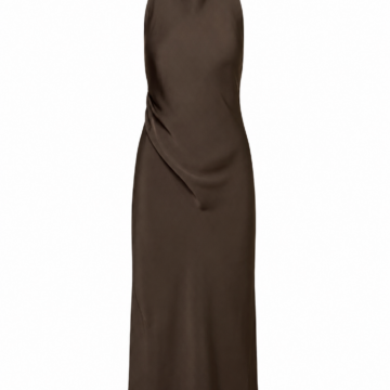 Dark Brown Halter Neck Draped Maxi Dress