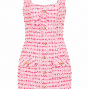 Pink Tweed Fitted Mini Dress with Square Neckline