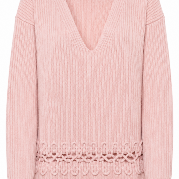 Pink Ribbed Pullover Sweater with V-Neck