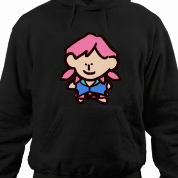 Black Pullover Hoodie with Cartoon Graphic