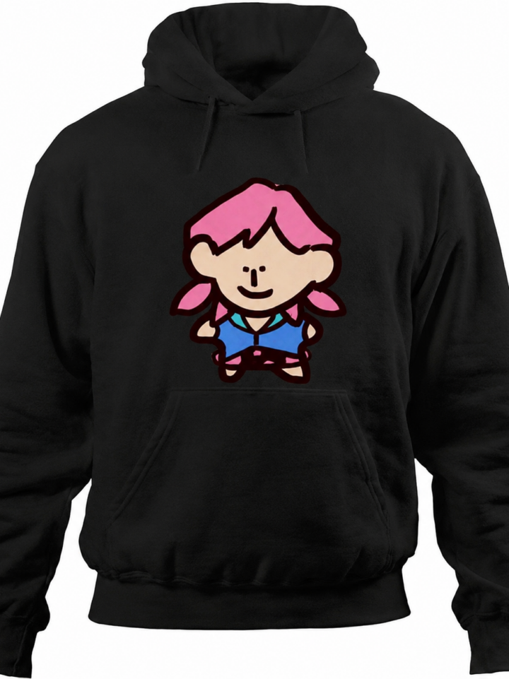Black Pullover Hoodie with Cartoon Graphic