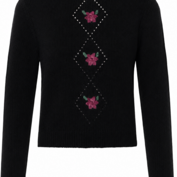 Black Sweater with Floral Rhinestone Details