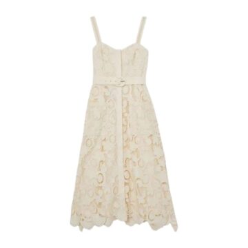 Cream Lace Midi Dress with Scalloped Hem
